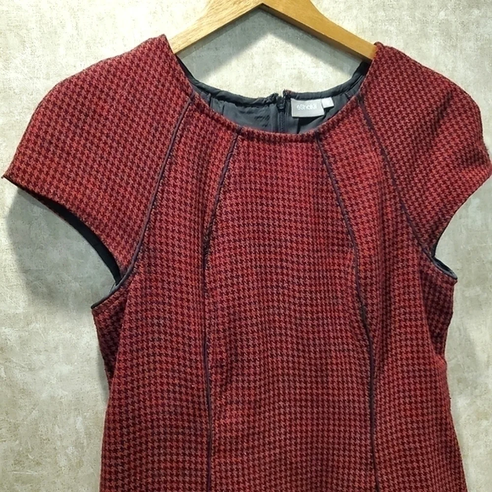 Wool Blend Houndstooth Midi Shift Dress By Eshatki
